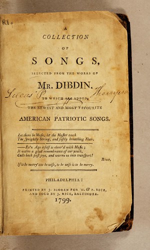Cover for A collection of songs, selected from the works of Mr. Dibdin