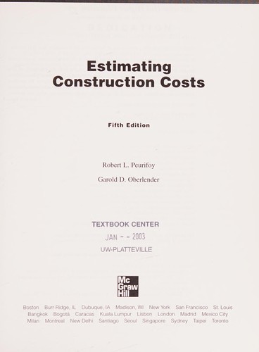Cover for Estimating construction costs