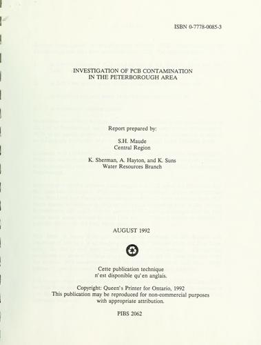 Cover for Investigation of PCB contamination in the Peterborough area