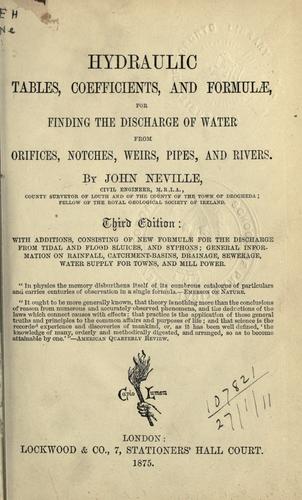 Cover for Hydraulic tables, coefficients, and formulae, for finding the discharge of water from orifices, notches, weirs, pipes and rivers.