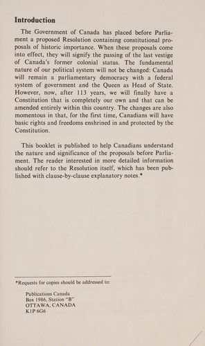 Cover for CANADIAN CONSTITUTION - EXPLANATION OF A PROPOSED RESOLUTION RESPECTING THE CONSTITUTION OF CANADA