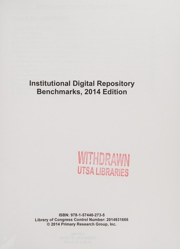 Cover for Institutional digital repository benchmarks, 2014 edition