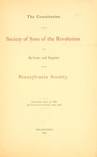 Cover for The constitution of the society of Sons of the Revolution