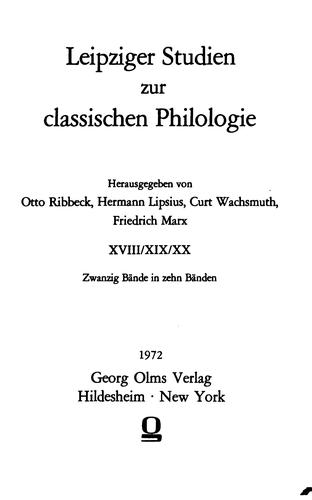Cover for Leipziger Studien Zur Classischen Philologie