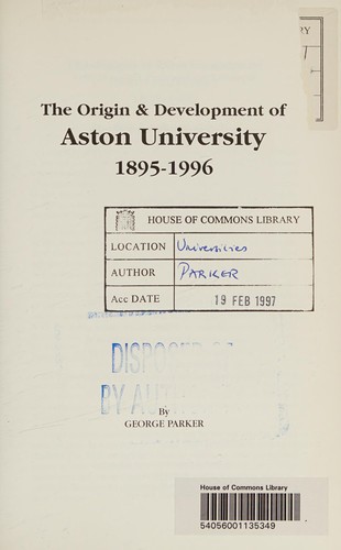 Cover for The origin & development of Aston University, 1895-1996