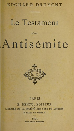 Cover for Le testament d'un antisémite