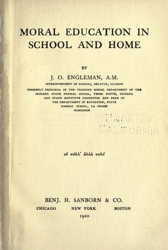 Cover for Moral education in school and home