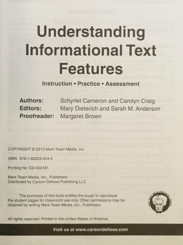 Cover for Understanding Informational Text Features, Grades 6 - 8