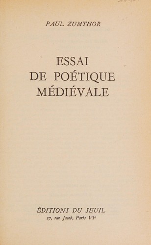Cover for Essai de poetique médiévale.