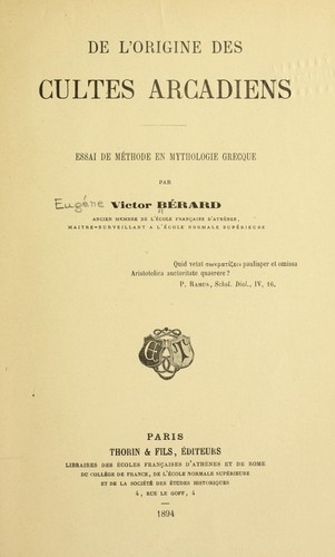 Cover for DE L'ORIGINE DES CULTES ARCADIENS