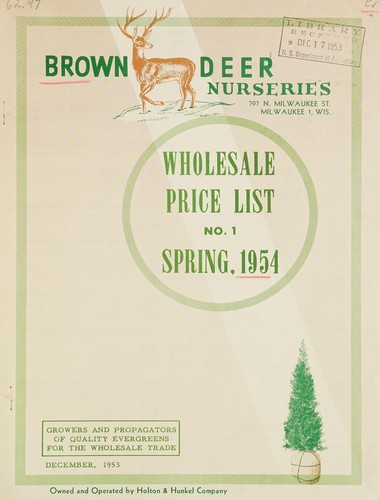 Cover for Wholesale price list, spring 1954