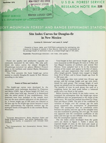 Cover for Site index curves for Douglas-fir in New Mexico