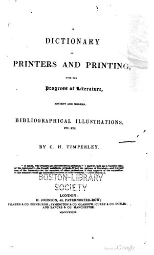 Cover for A dictionary of printers and printing