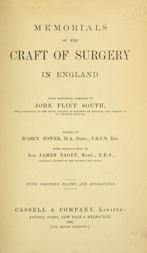 Cover for Memorials of the craft of surgery in England
