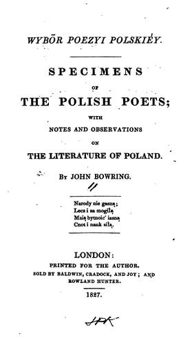Cover for Specimens of the Polish poets