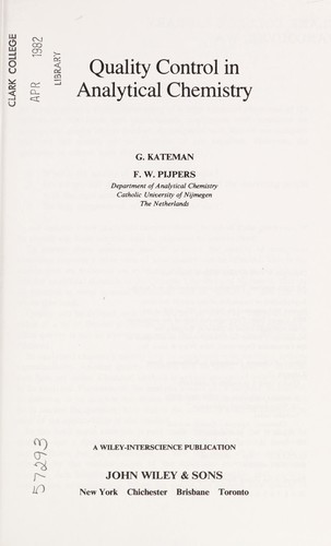 Cover for Quality control in analytical chemistry