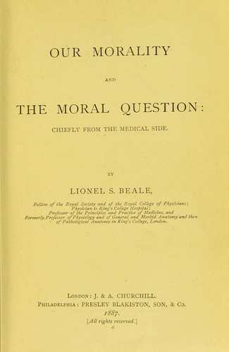 Cover for Our morality and the moral question