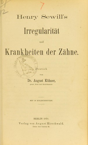 Cover for Henry Sewill's Irregularit©Þt und Krankheiten der Z©Þhne