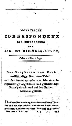 Cover for Monatliche Correspondenz zur Beförderung der Erd- und Himmels- Kunde