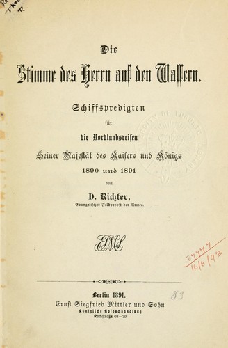 Cover for Die Stimme des herrn auf den Wassern ...