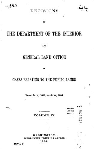 Cover for Decisions of the Department of the Interior and the General Land Office in ...