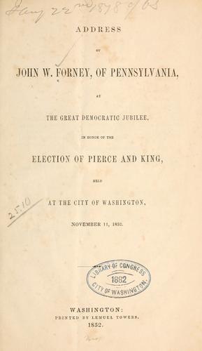Cover for Address of John W. Forney, of Pennsylvania