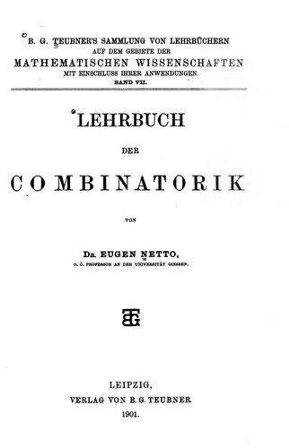 Cover for Lehrbuch der Combinatorik