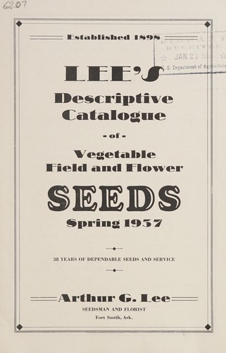 Cover for Lee's descriptive catalogue of vegetable, field and flower seeds, spring 1937