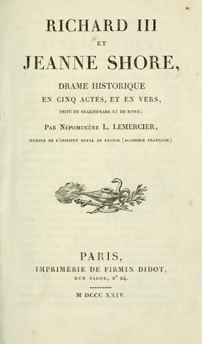 Cover for Richard III et Jeanne Shore