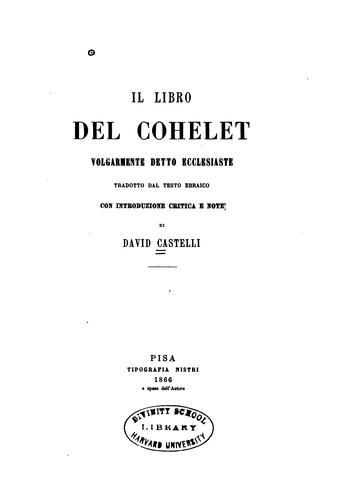 Cover for Il libro del Cohelet volgarmente detto Ecclesiaste