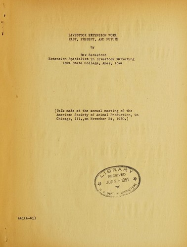 Cover for Livestock extension work past, present, and future