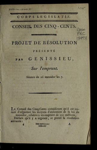 Cover for Projet de re solution pre sente  par Genissieu, sur l'emprunt