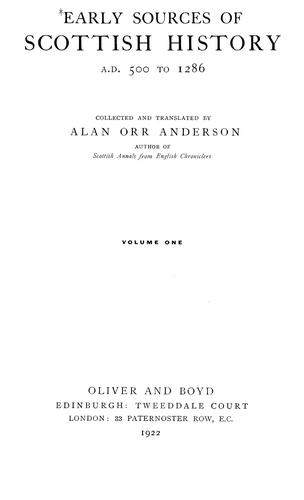 Cover for Early sources of Scottish history, A.D. 500 to 1286