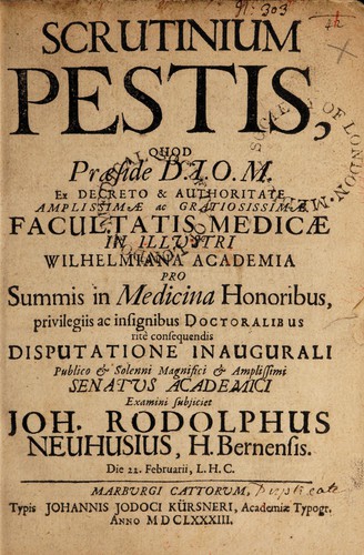 Cover for Scrutinium pestis, quod ... disputatione inaugurali ... subjiciet