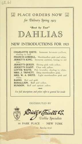 Cover for Dahlias, new introductions for 1923