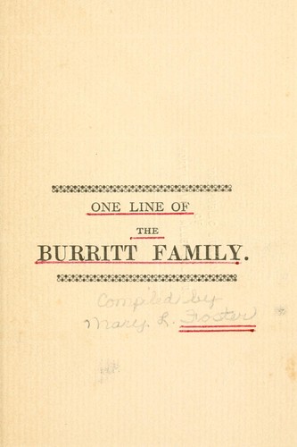 Cover for One line of the Burritt family