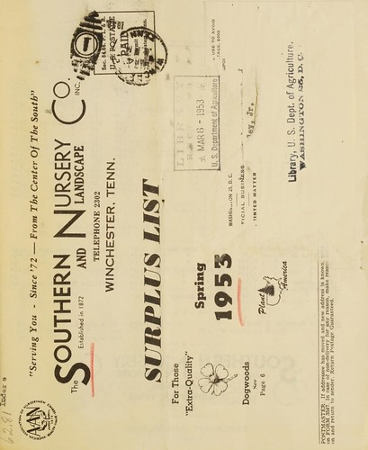 Cover for Surplus list, spring 1953