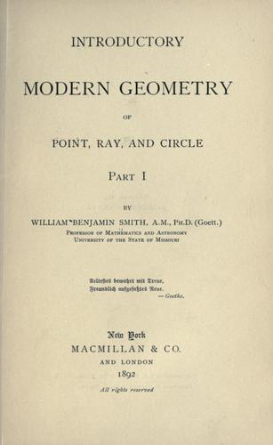 Cover for Introductory modern geometry of point, ray, and circle.