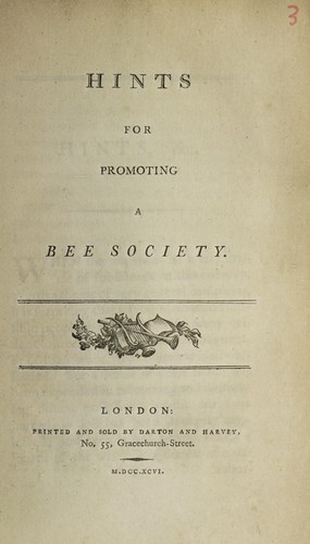Cover for Hints for promoting a Bee Society.