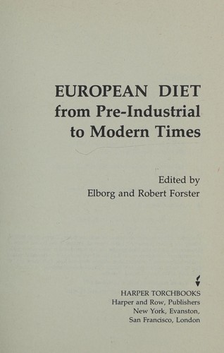 Cover for European diet from pre-industrial to modern times