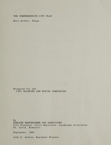 Cover for The comprehensive city plan, Port Arthur, Texas