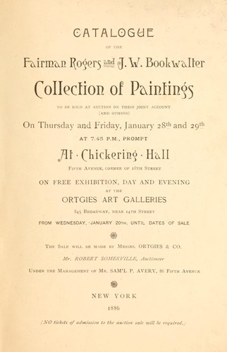 Cover for Catalogue of the Fairman Rogers and J.W. Bookwalter collection of paintings