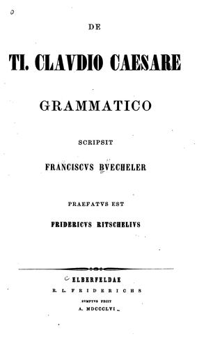 Cover for De Ti. Clavdio Caesare grammatico