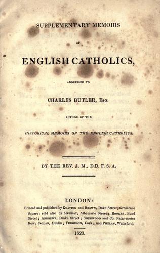 Cover for Supplementary memoirs of English Catholics