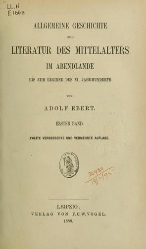 Cover for Allgemeine Geschichte der Literatur des Mittelalters im Abendlande bis zum Beginne des XI. Jahrhunderts
