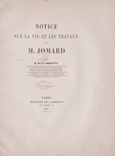 Cover for Notice sur la vie et les trauvaux de M. Jomard