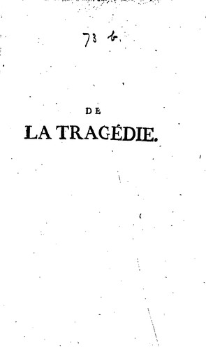 Cover for De la tragédie: pour servir de suite aux lettres a Voltaire