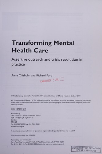 Cover for Transforming mental health care