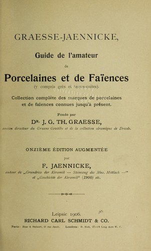 Cover for Graesse-Jaennicke, guide de l'amateur de porcelaines et de faïences