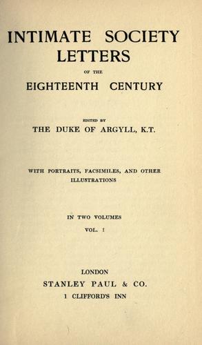 Cover for Intimate society letters of the eighteenth century